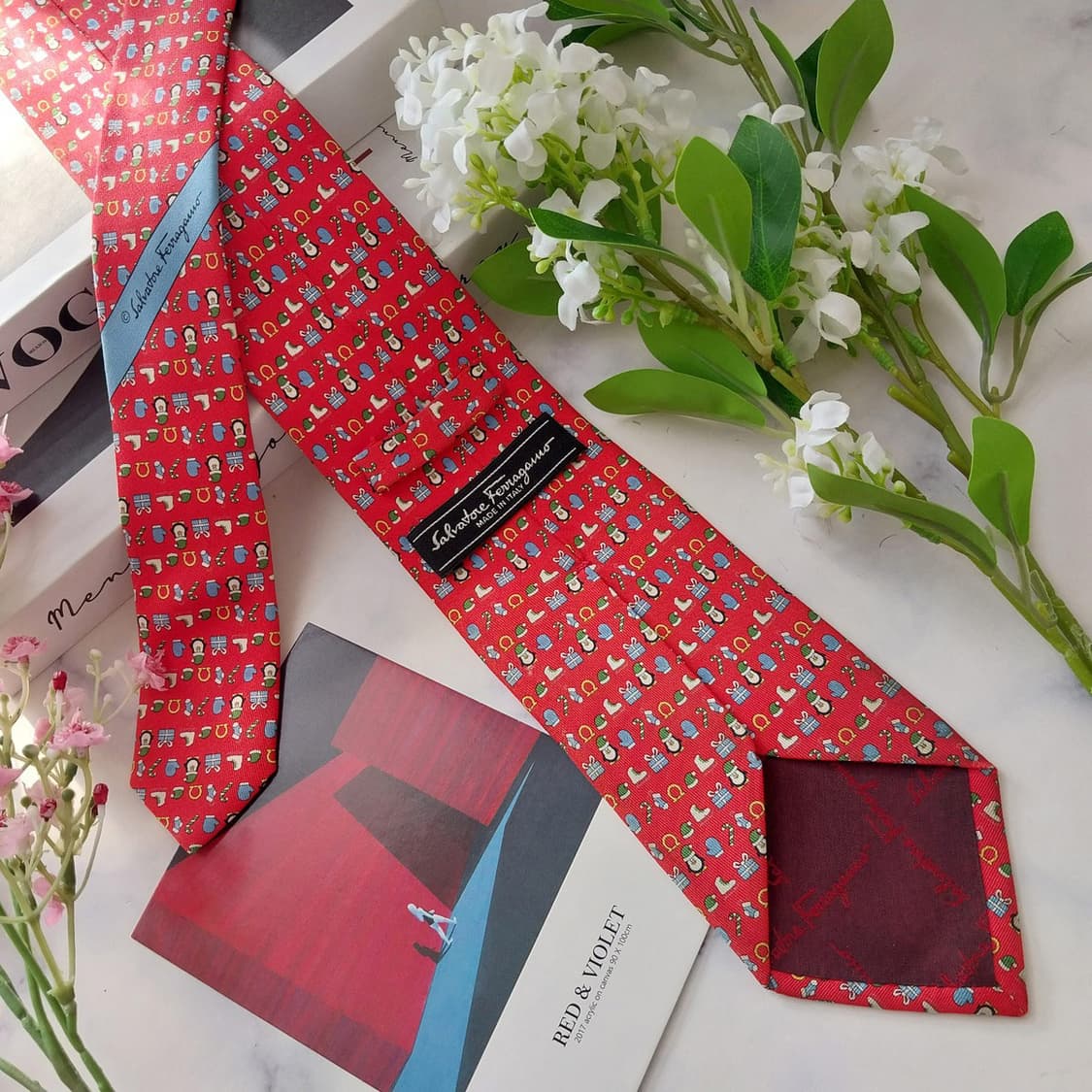 살바토레 페라가모 실크 크리스마스 모티브 넥타이 8cm A등급 k2017 상품이미지3