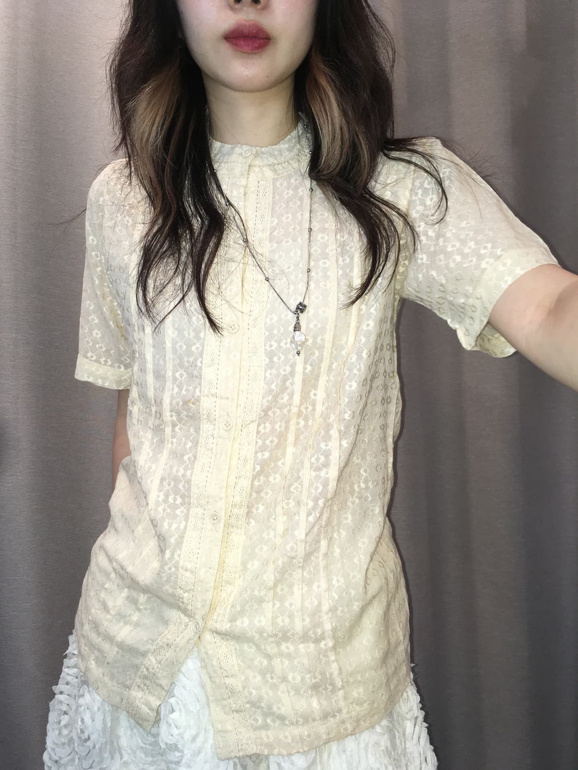 일본빈티지 아이보리 자카드 블라우스 상품이미지2
