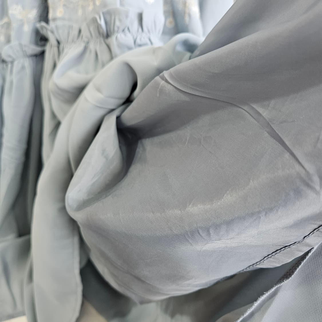 (Axes Femme) 하늘빛 데님 쉬폰 멜빵 롱원피스 상품이미지8