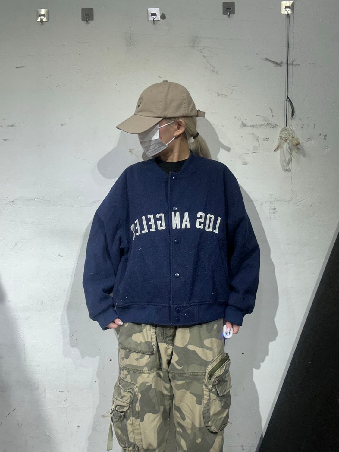 일본 빈티지 네이비 로스엔젤레스 자수 봄버 자켓 바시티 잠바 L  상품이미지2