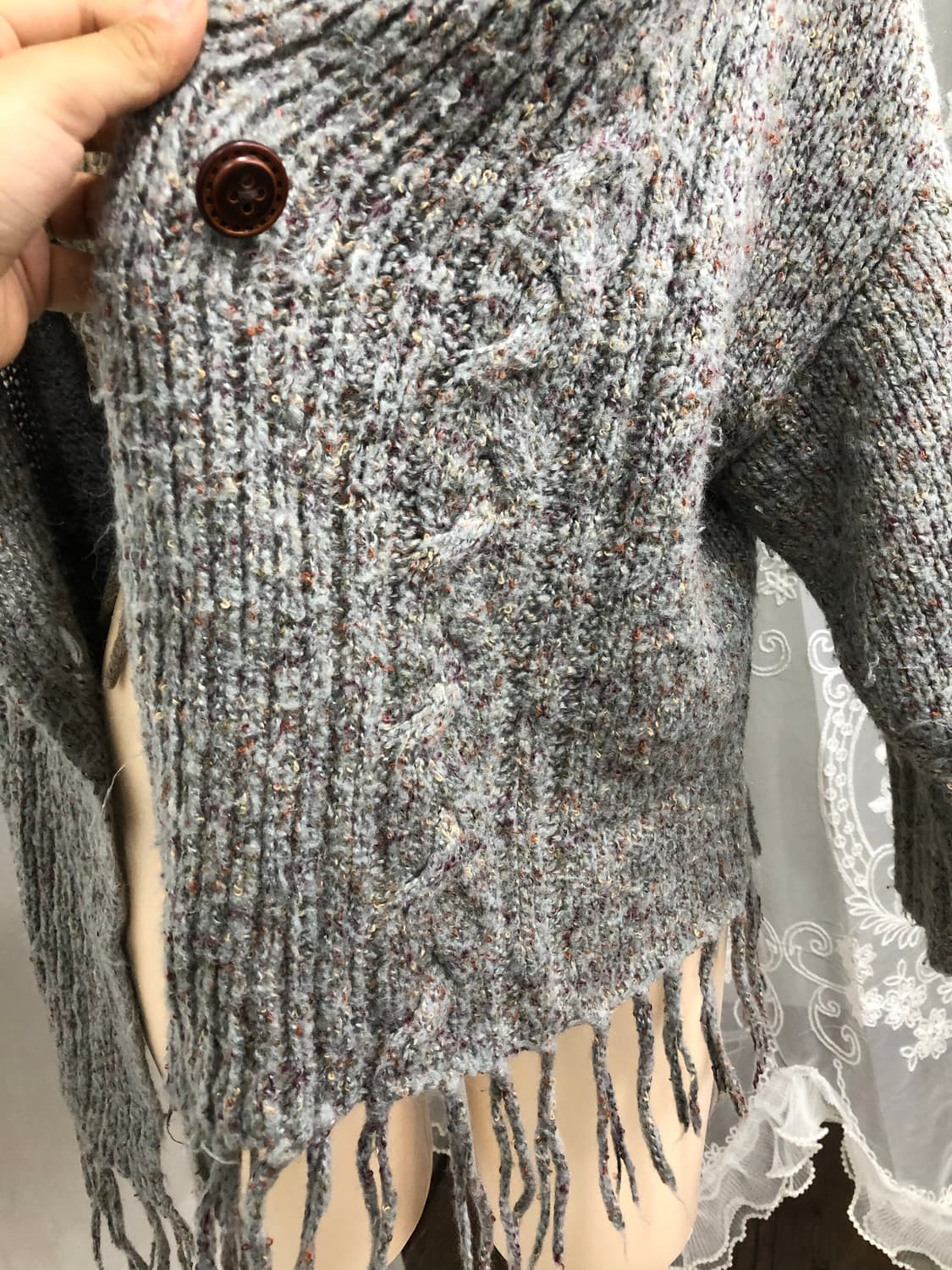 gray tassel knit cardigan 상품이미지5