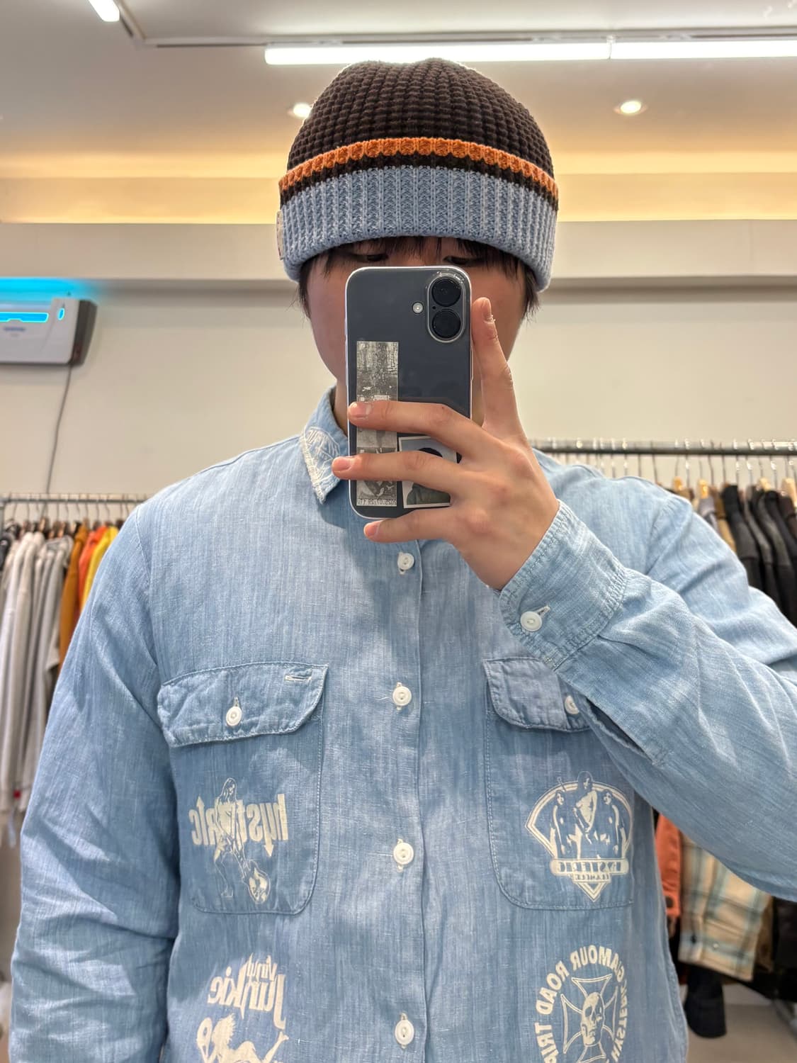 히스테릭 글래머 프린팅 샴브레이 데님 셔츠 상품이미지9