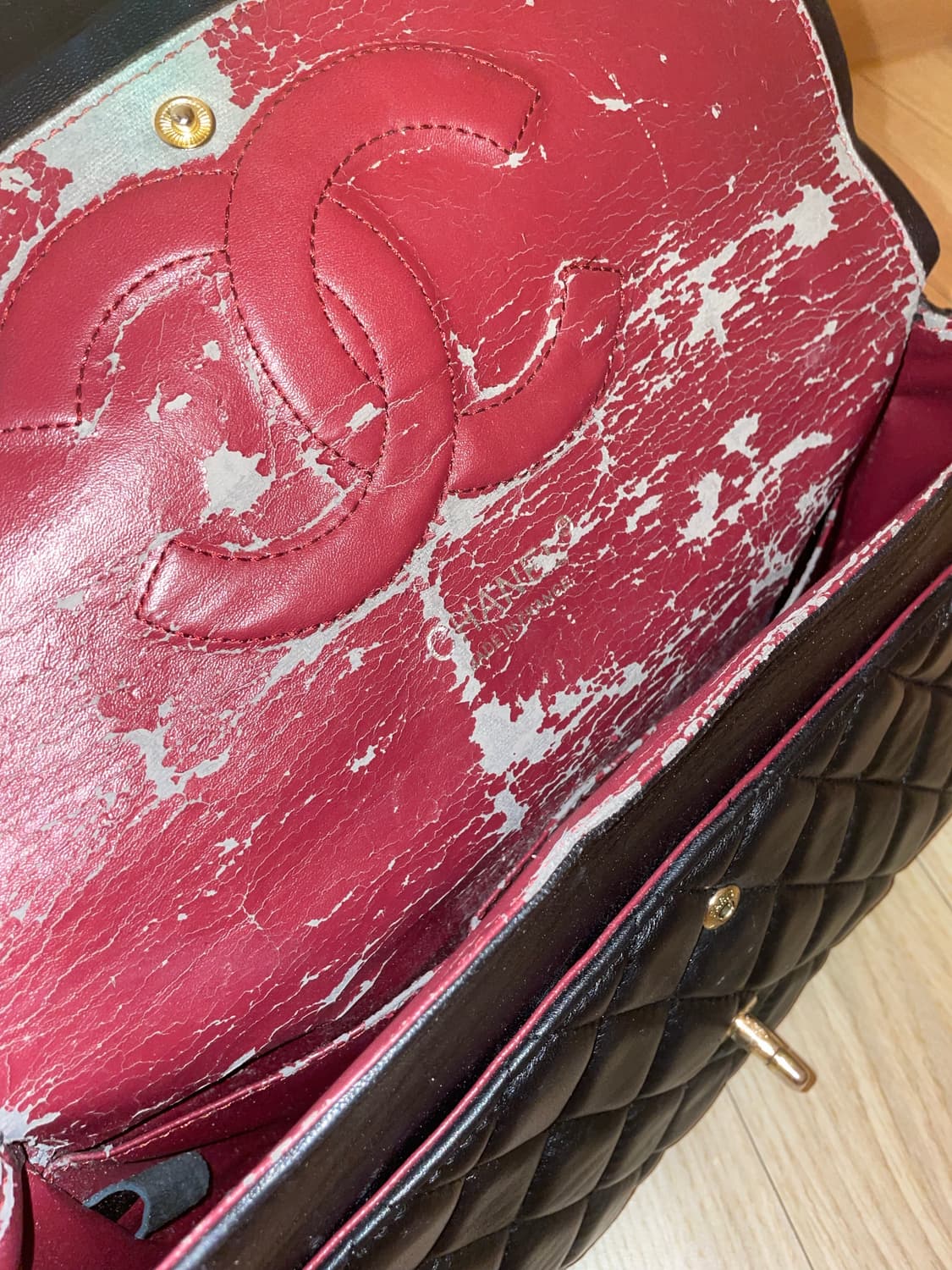 샤넬 램스킨 클래식 라지 블랙 골드 체인 정품/급 상품이미지3