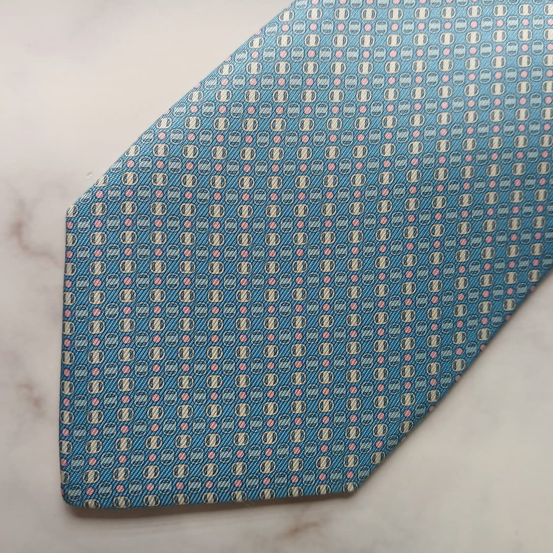 살바토레 페라가모 실크 블루 패턴 넥타이 8cm S~A+등급 E899 상품이미지6