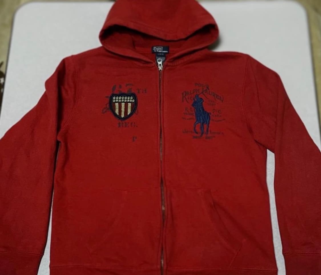 폴로 빅포니 자수 파커 후드집업 레드 성조기 상품이미지1