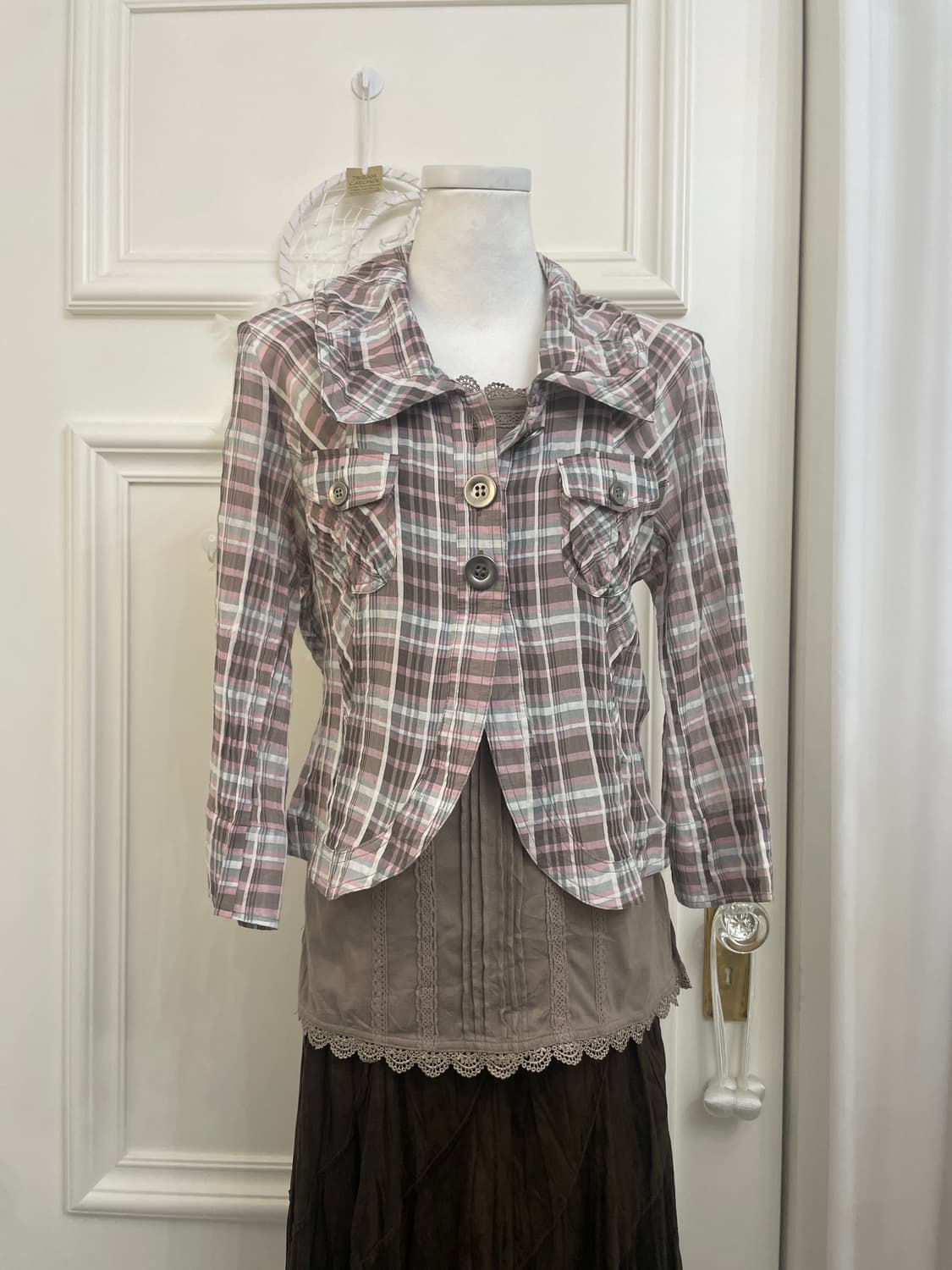 brown pink check cotton jacket&brown lac 상품이미지5