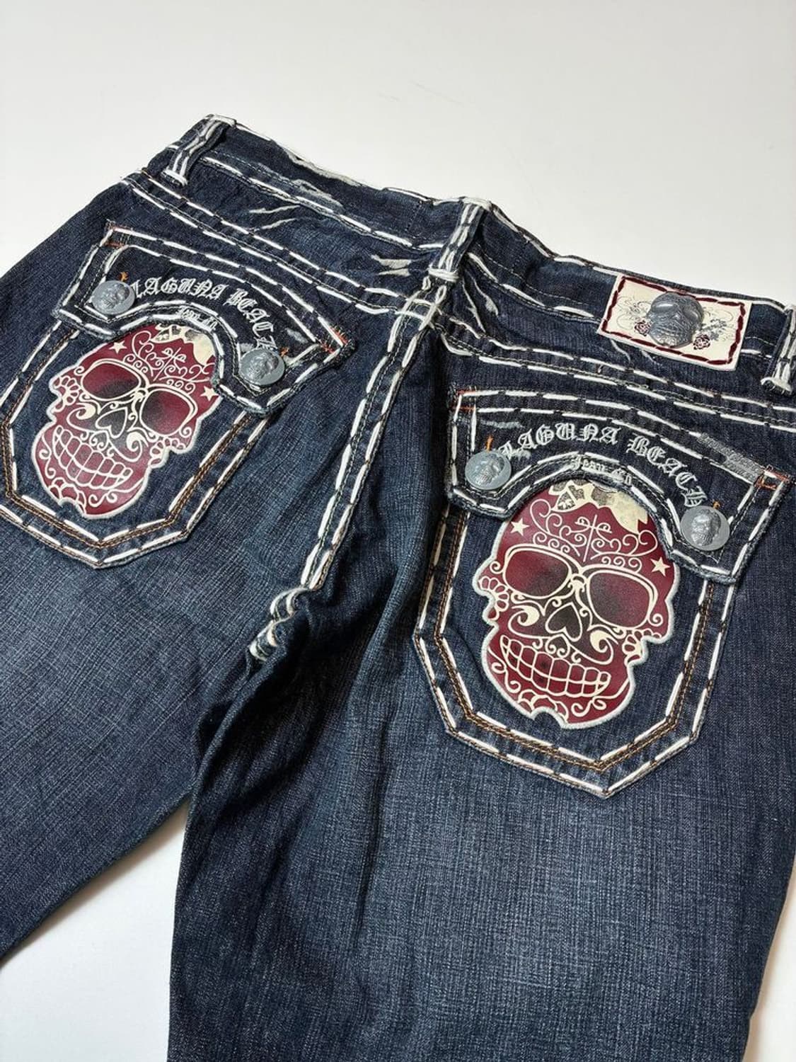 라구나비치00's Y2K 펑크데드스탁 스컬스티치자수 데님팬츠 PN8833 상품이미지1