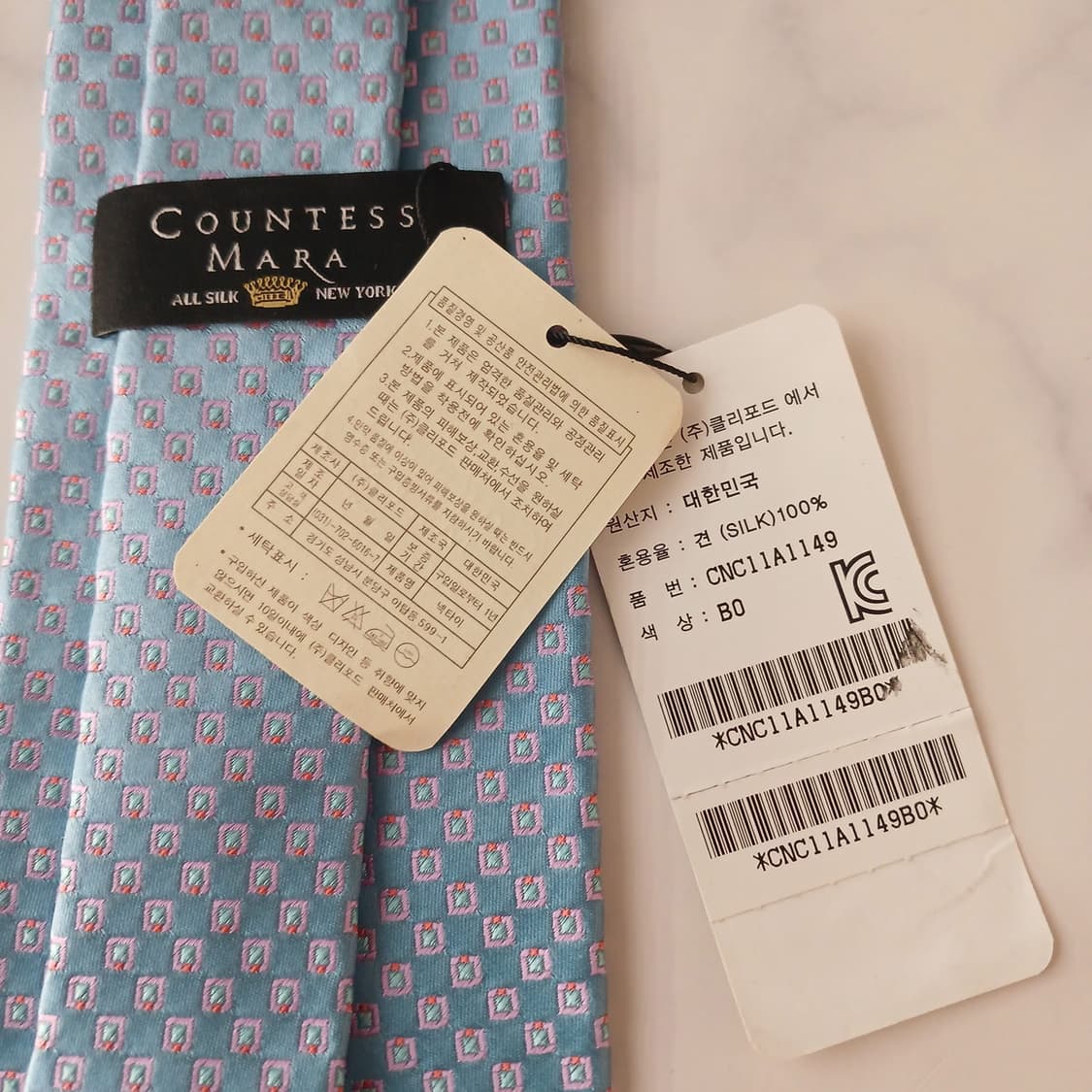 카운테스 마라 실크 스카이블루 패턴 넥타이 8.7cm 새제품 A19118 상품이미지8