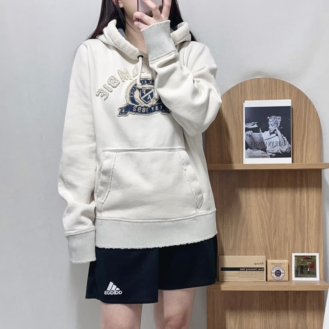 [정품] 아베크롬비 베이지 빈티지워싱 기모 후드티 [ L ] 상품이미지3