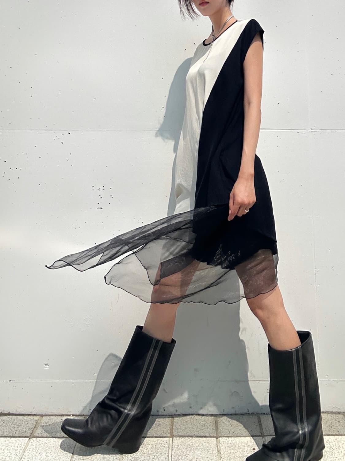 Unbalanced drape top & ops  상품이미지1