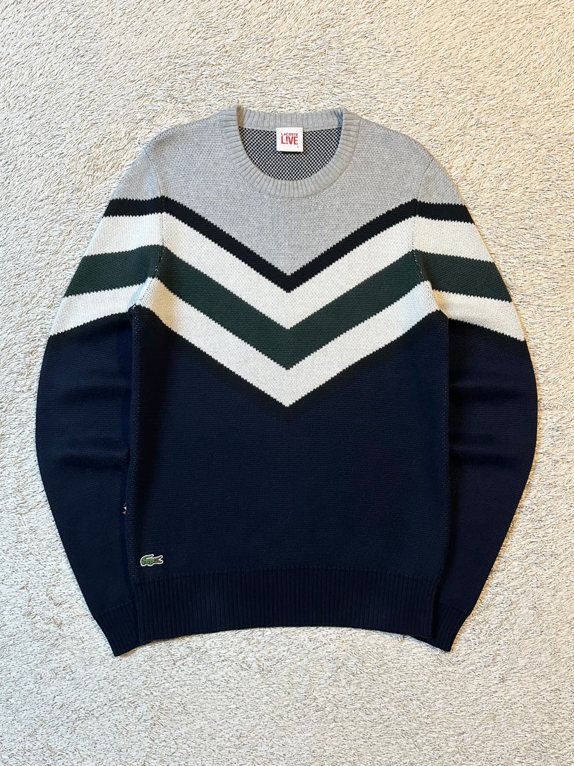 라코스테 LACOSTE 라운드넥 배색 코튼 니트 상품이미지1