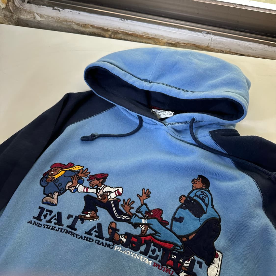 M-L 푸부 FUBU 블루 오버핏 자수 스웻코튼 후드티 상품이미지1