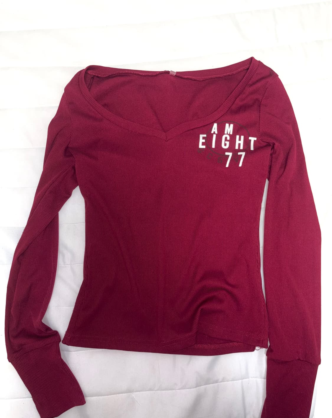 버건디 브이넥 골지 롱 슬리브 상품이미지1