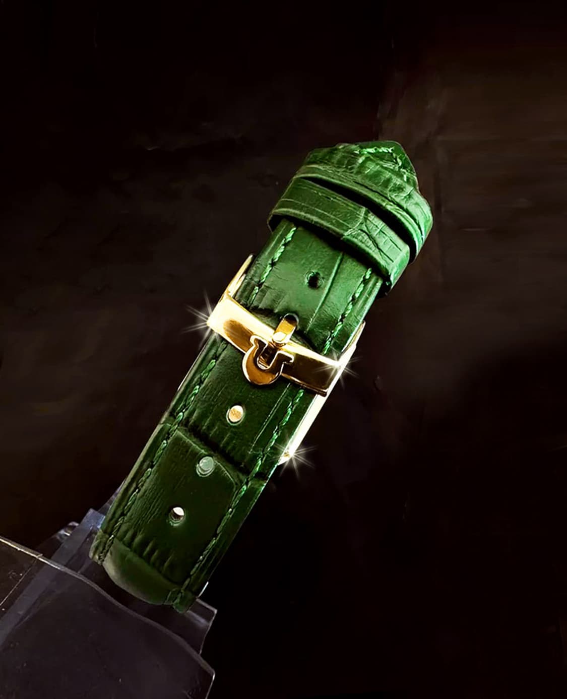 희귀 오메가 드빌 그린 선레이 18K GP 여성 가죽 수동 시계 상품이미지7