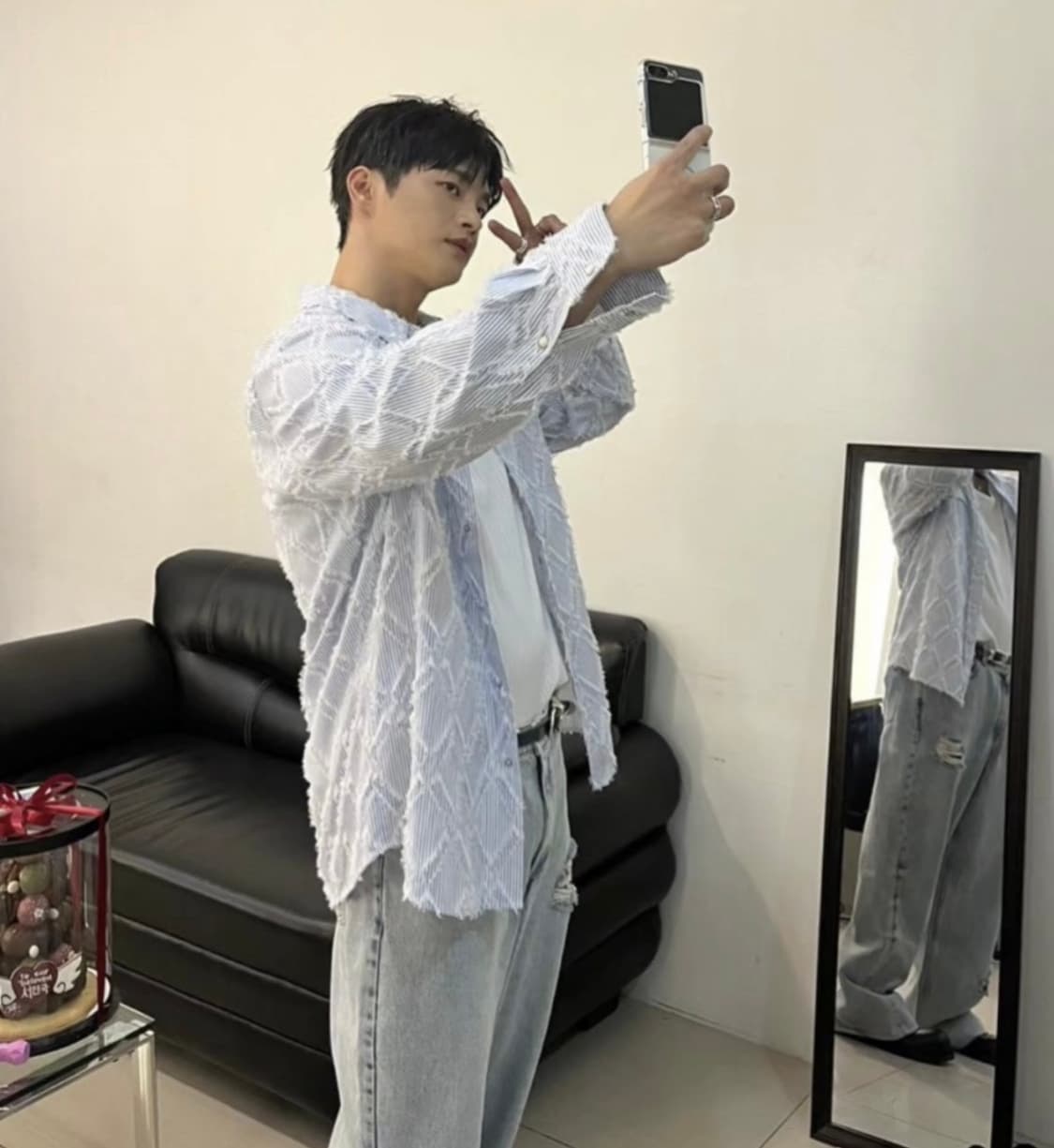 새제품) 렉토 보헤미안 테슬 웨스턴 스트라이프 셔츠 L 상품이미지2