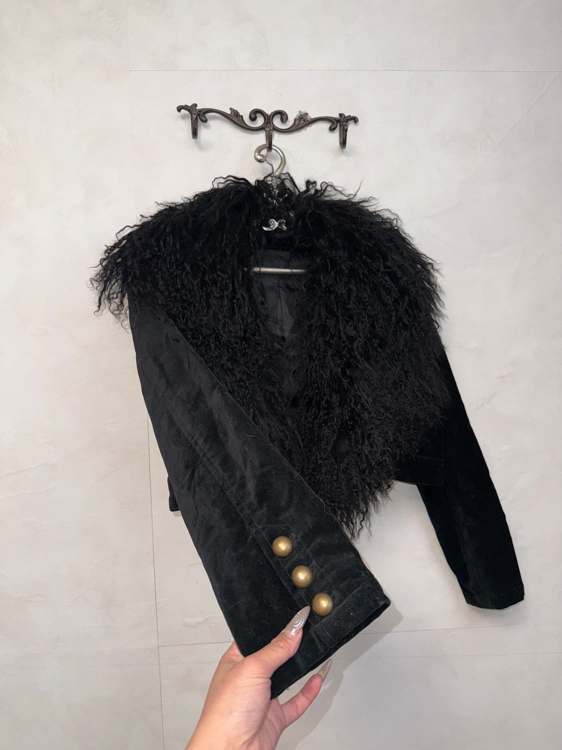 Black grunge hairy fur velvet bolero jk 상품이미지2