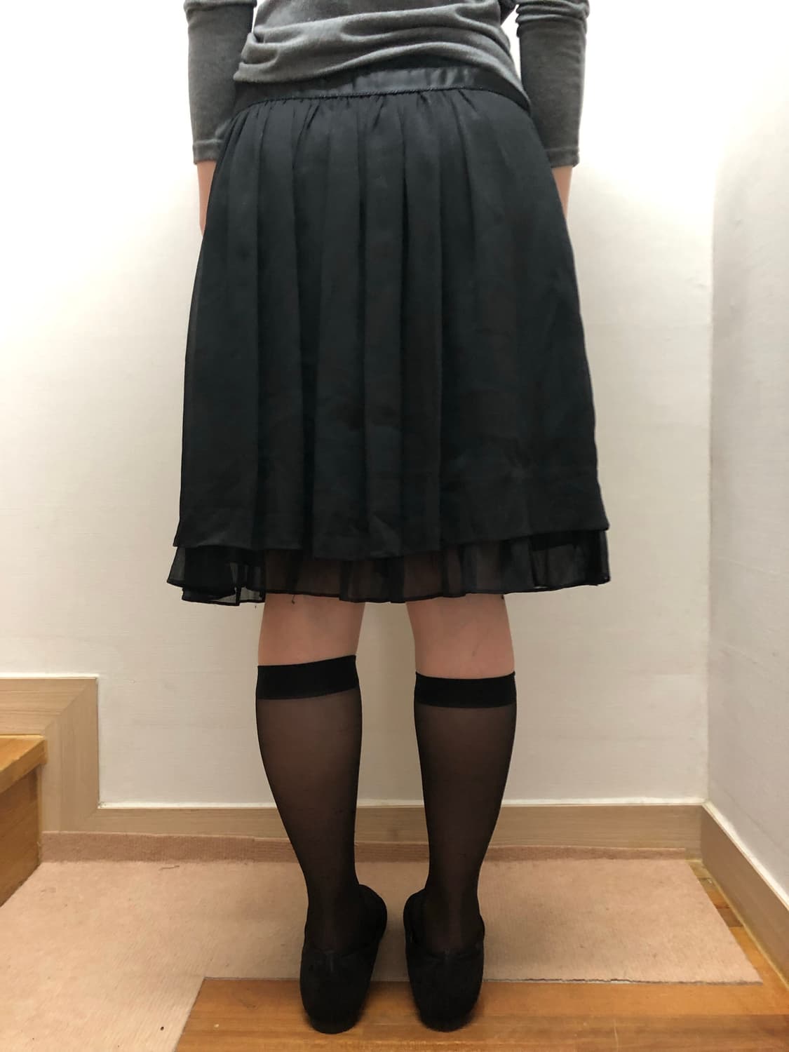 빈티지 블랙 글리터 프릴 미디 스커트 상품이미지9