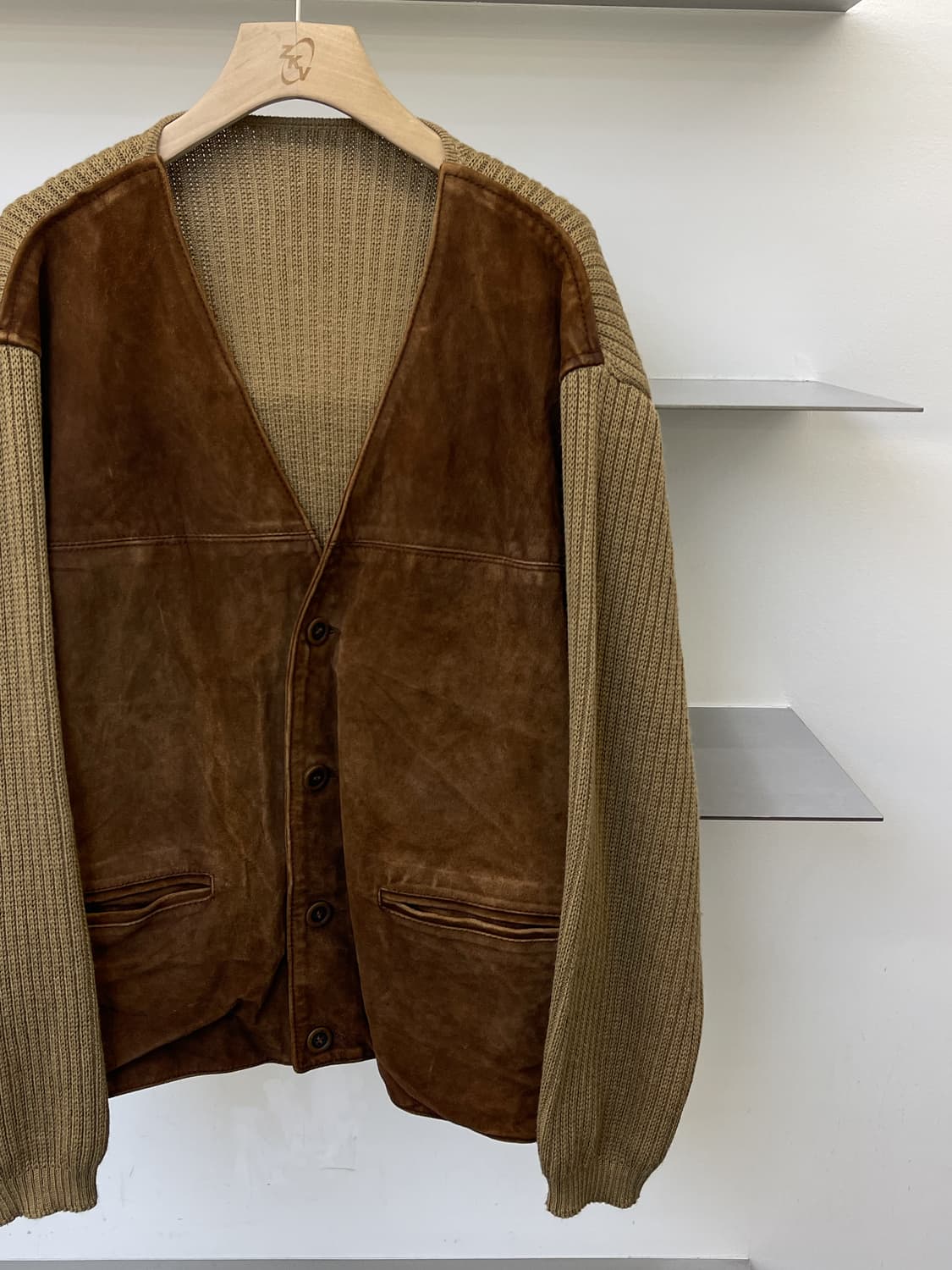 Stewart 이태리 스웨이드 레더 니트 가디건 상품이미지3