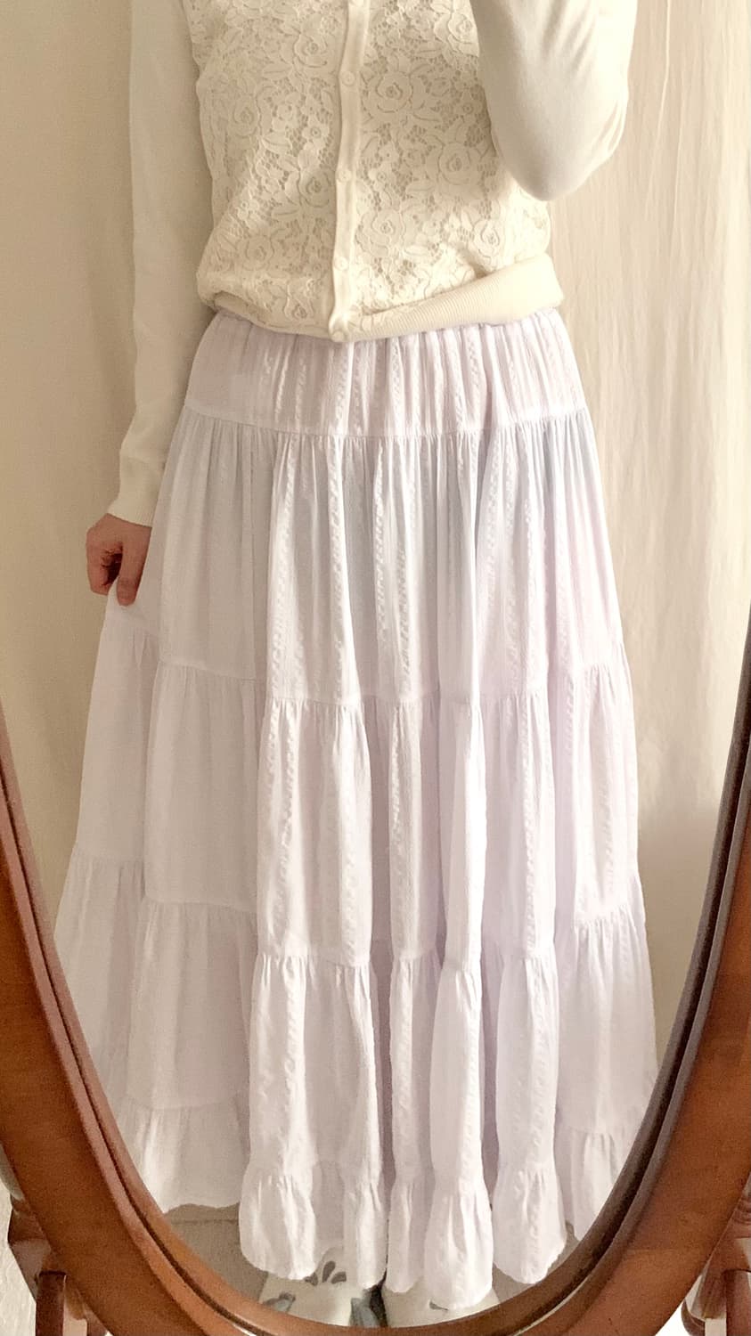 빈티지 화이트 엠보 자수 롱스커트 상품이미지4