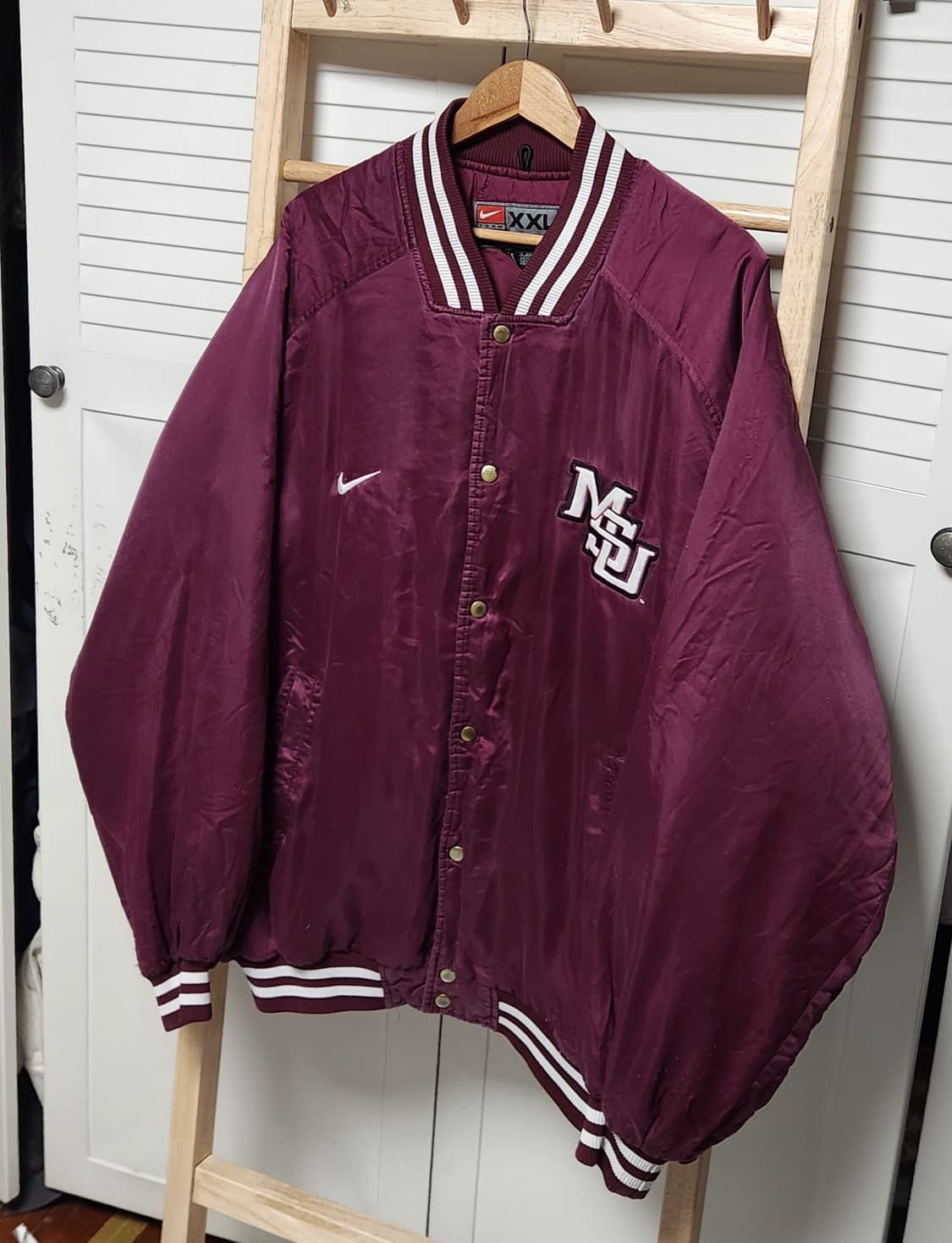 2XL 나이키 90s 버건디 미시시피 주립 바시티 점퍼 자켓 상품이미지5