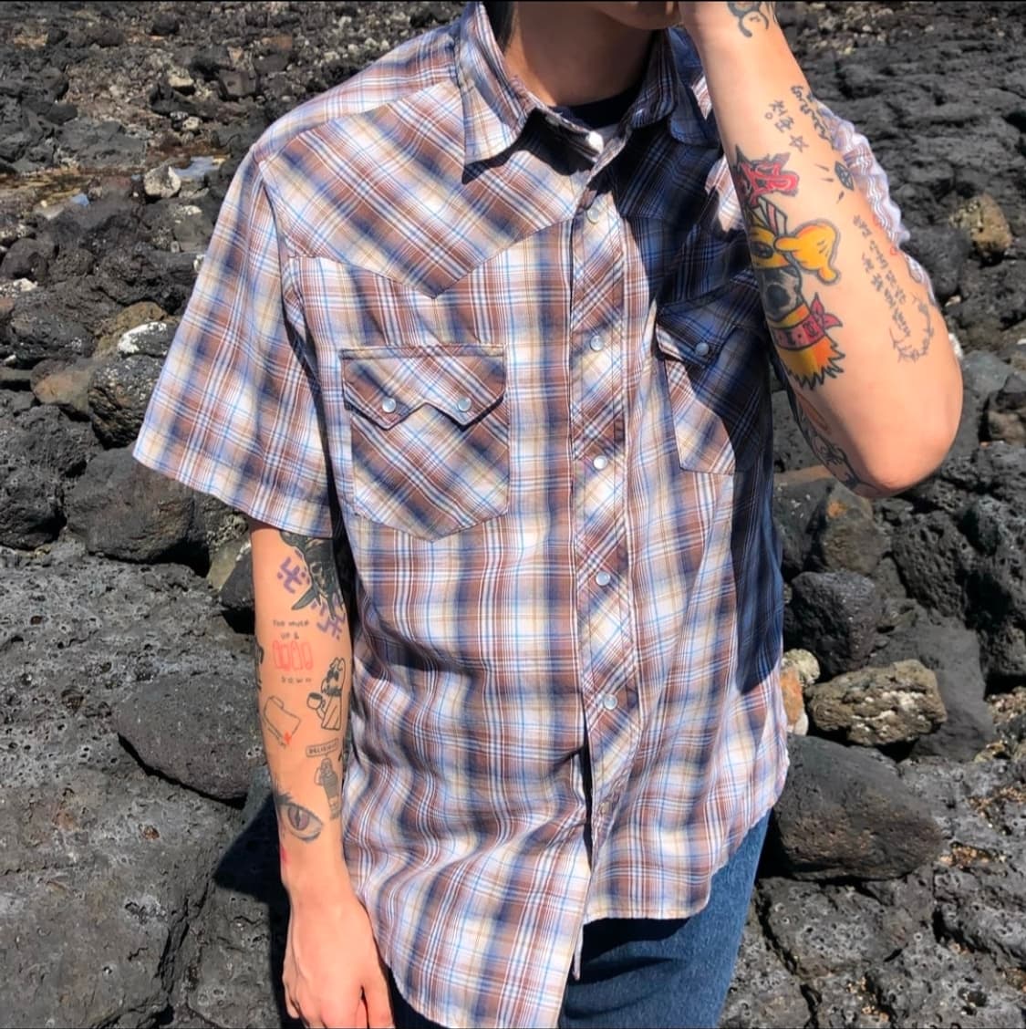 Wrangler 랭글러 체크 웨스턴 반팔 셔츠 L 상품이미지1