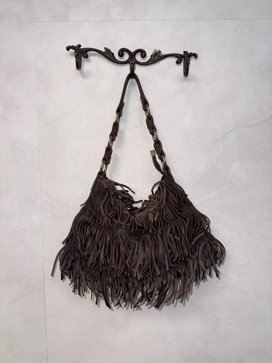 Dark brown western fringe shoulder bag 상품이미지4