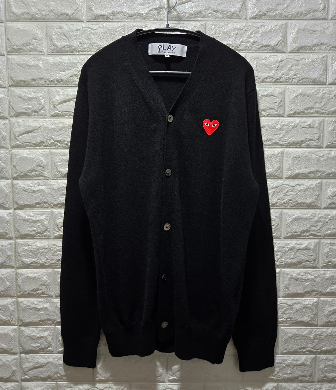 꼼데가르송 레드하트 와펜패치 울 니트 가디건 XL 상품이미지2