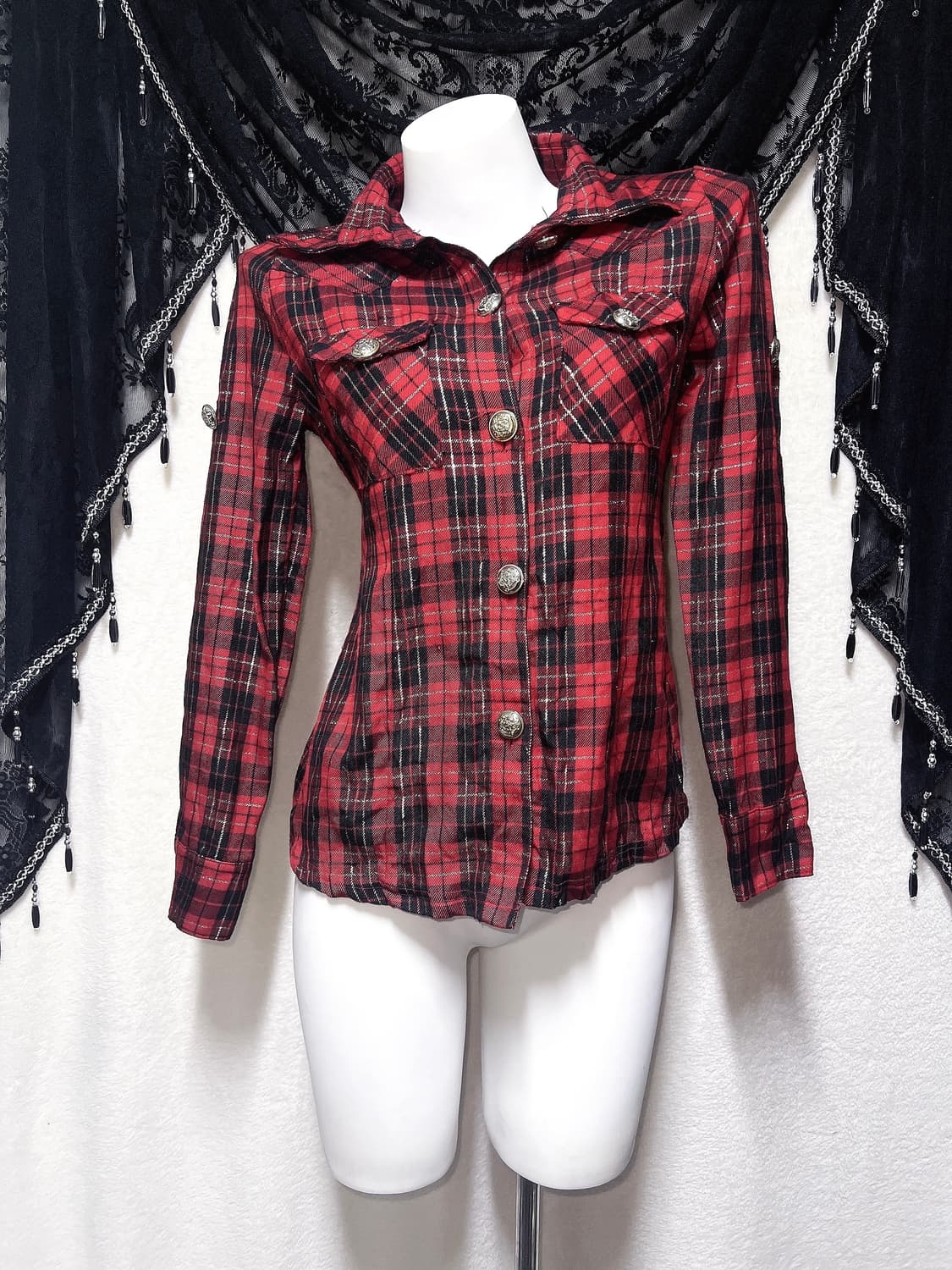 캐캐체 미사 나나 고스펑크 레드 타탄체크 셔츠 y2k 와투케 시부야 갸루 상품이미지6