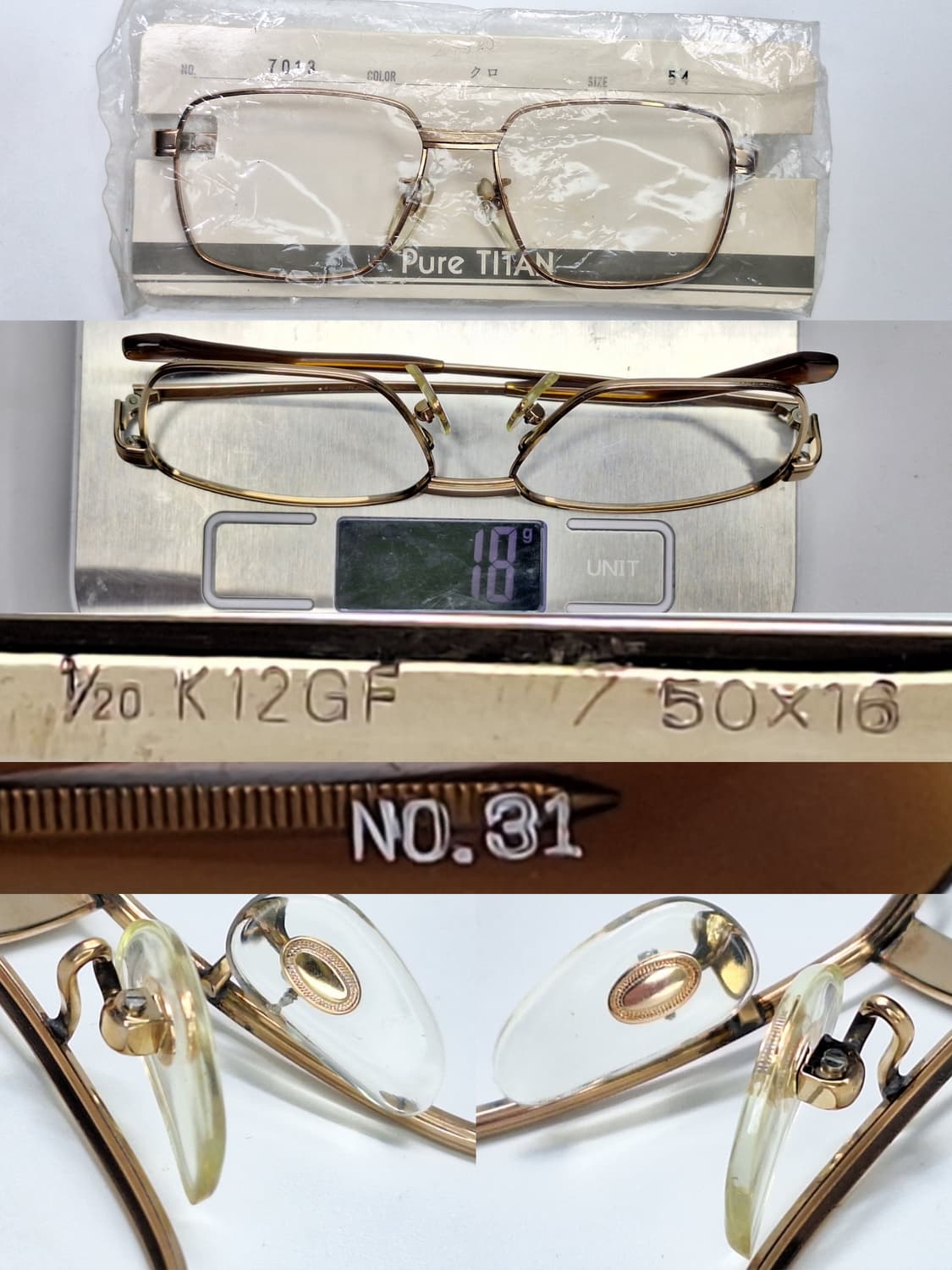 80s 일본제 빈티지 데드스톡 미사용 K12GF no.31 금장 안경테  상품이미지8