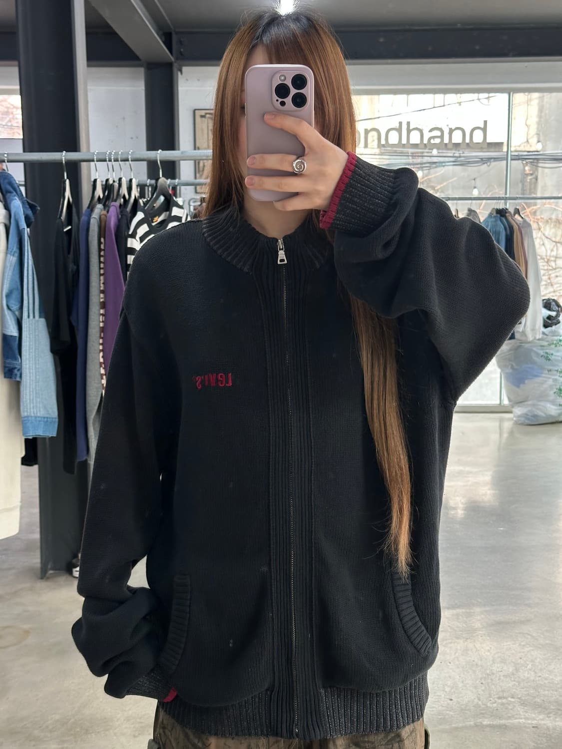 리바이스 00s 스티치로고 헤비니트집업  상품이미지1