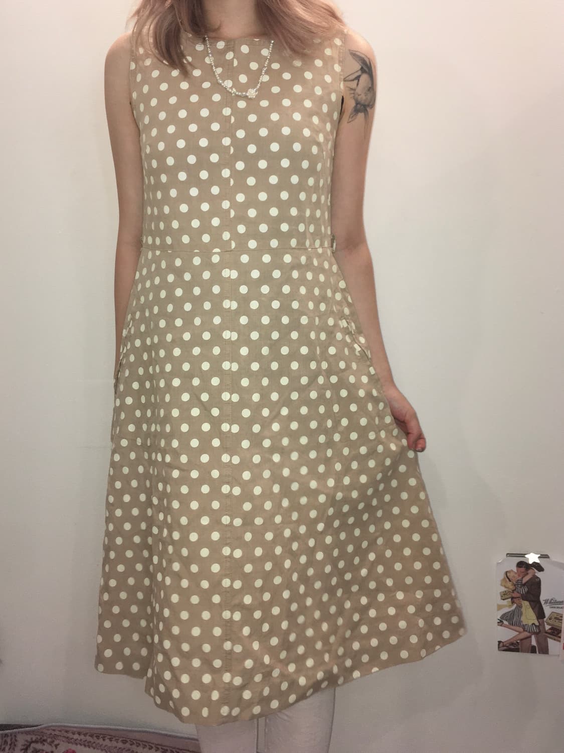 jpn vintage 도트 베이지 롱 원피스 상품이미지2