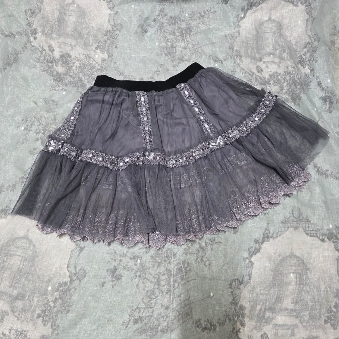 엑시즈팜 리본 레이스 샤 스커트 모리 갸루일브히메갸루 상품이미지1