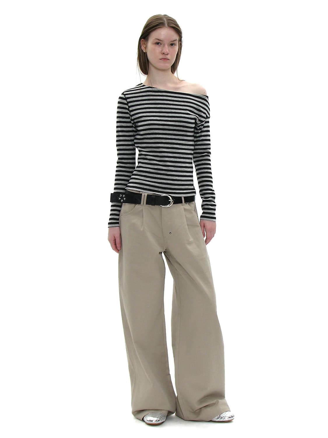 (L) 파르티멘토우먼 PWC 언발란스 져지 슬리브 탑 멜란지스트라이프 상품이미지7