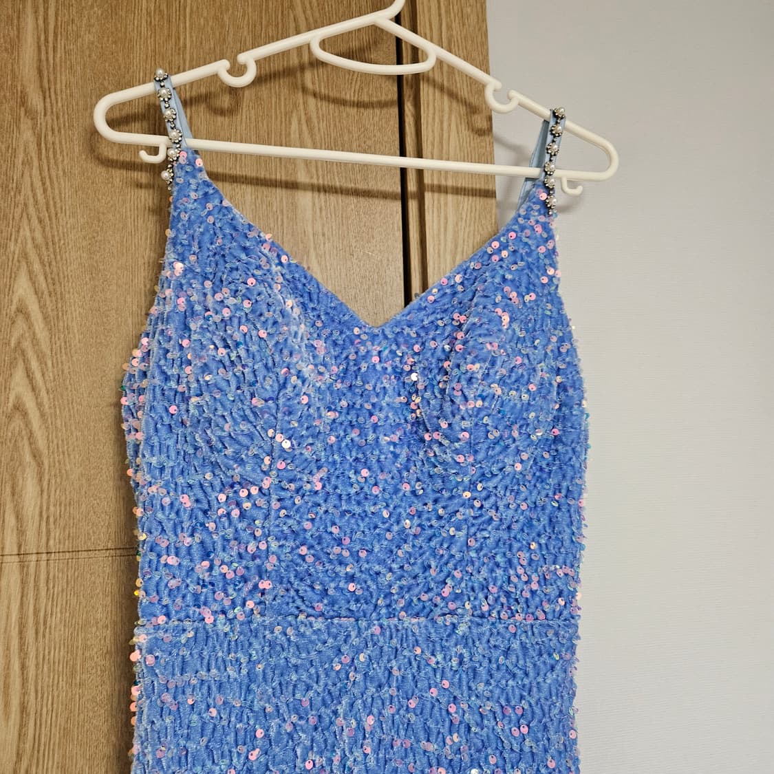 스팽글 벨벳 블루 옆트임 연말파티프롬 롱드레스 M 머메이드 반짝이 원피스 상품이미지3