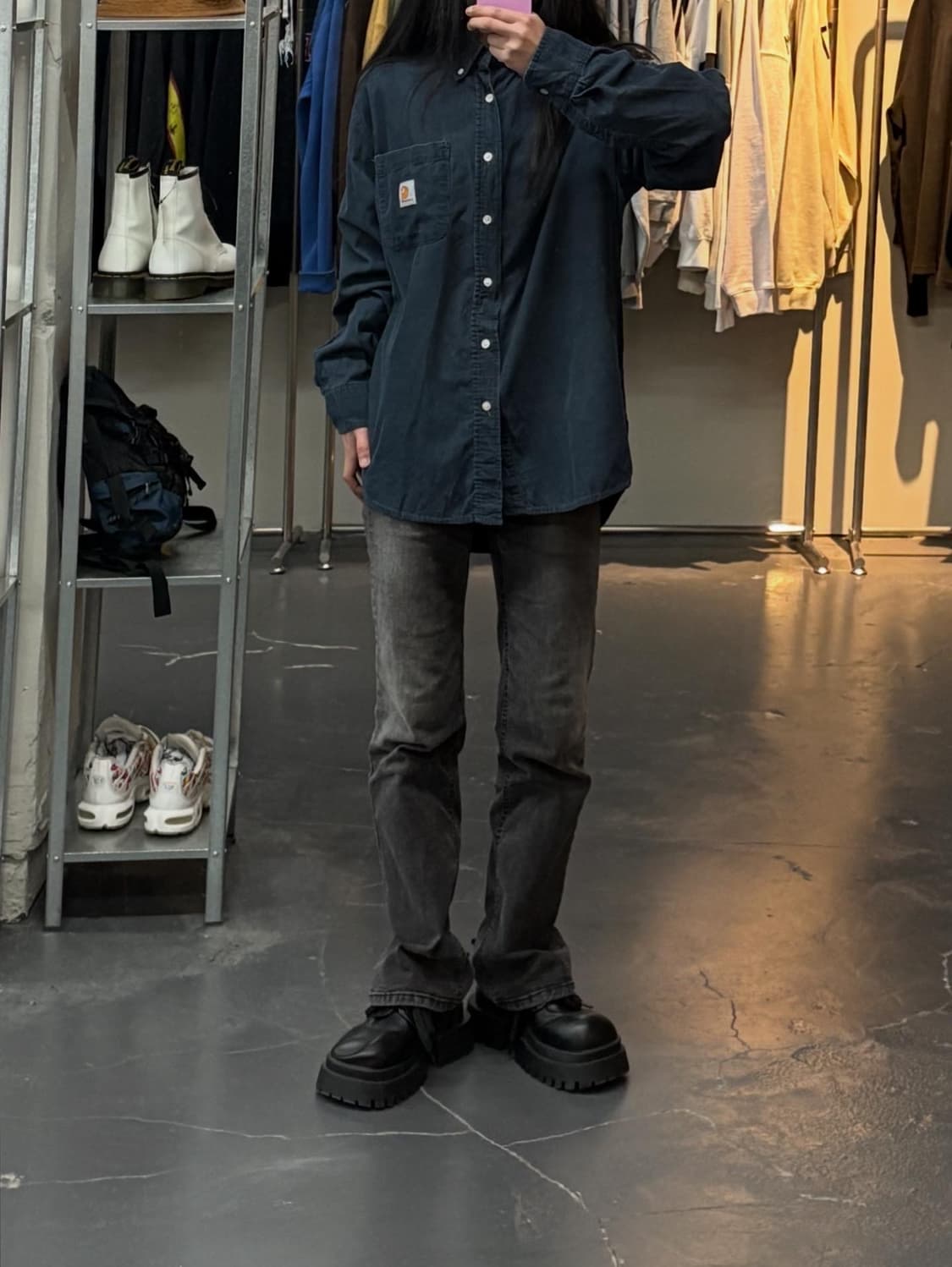 칼하트 코듀로이 네이비 워크셔츠 A2867 상품이미지1