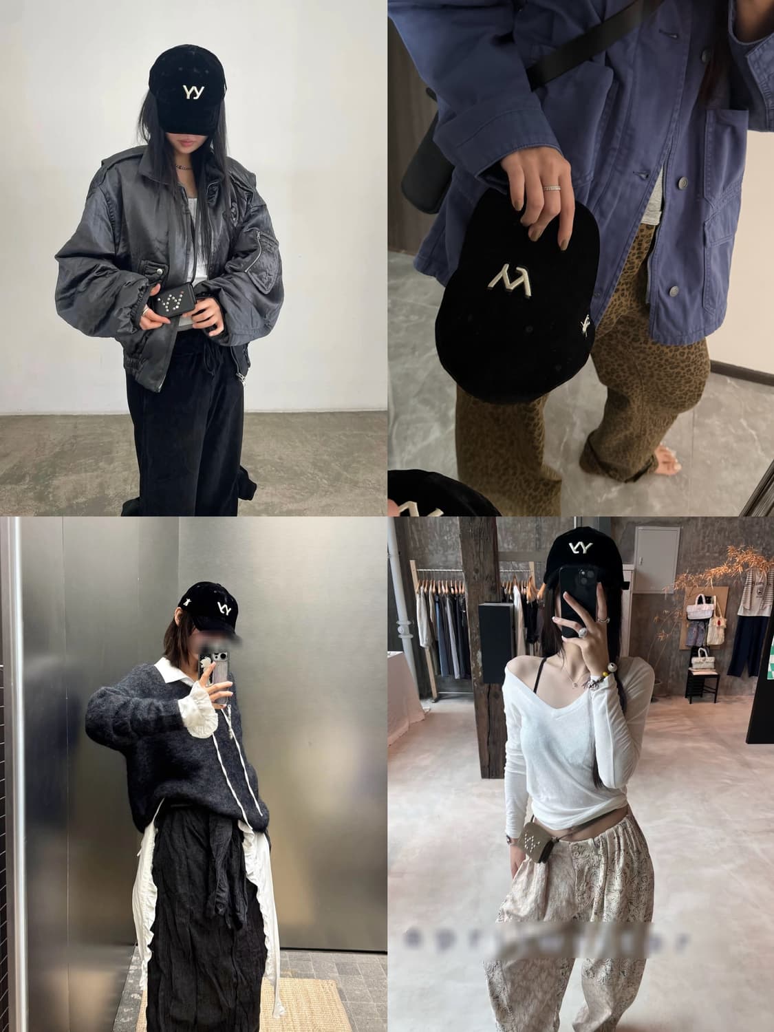 블랙 옐로우 오픈와이와이 벨벳 볼캡 모자  상품이미지1