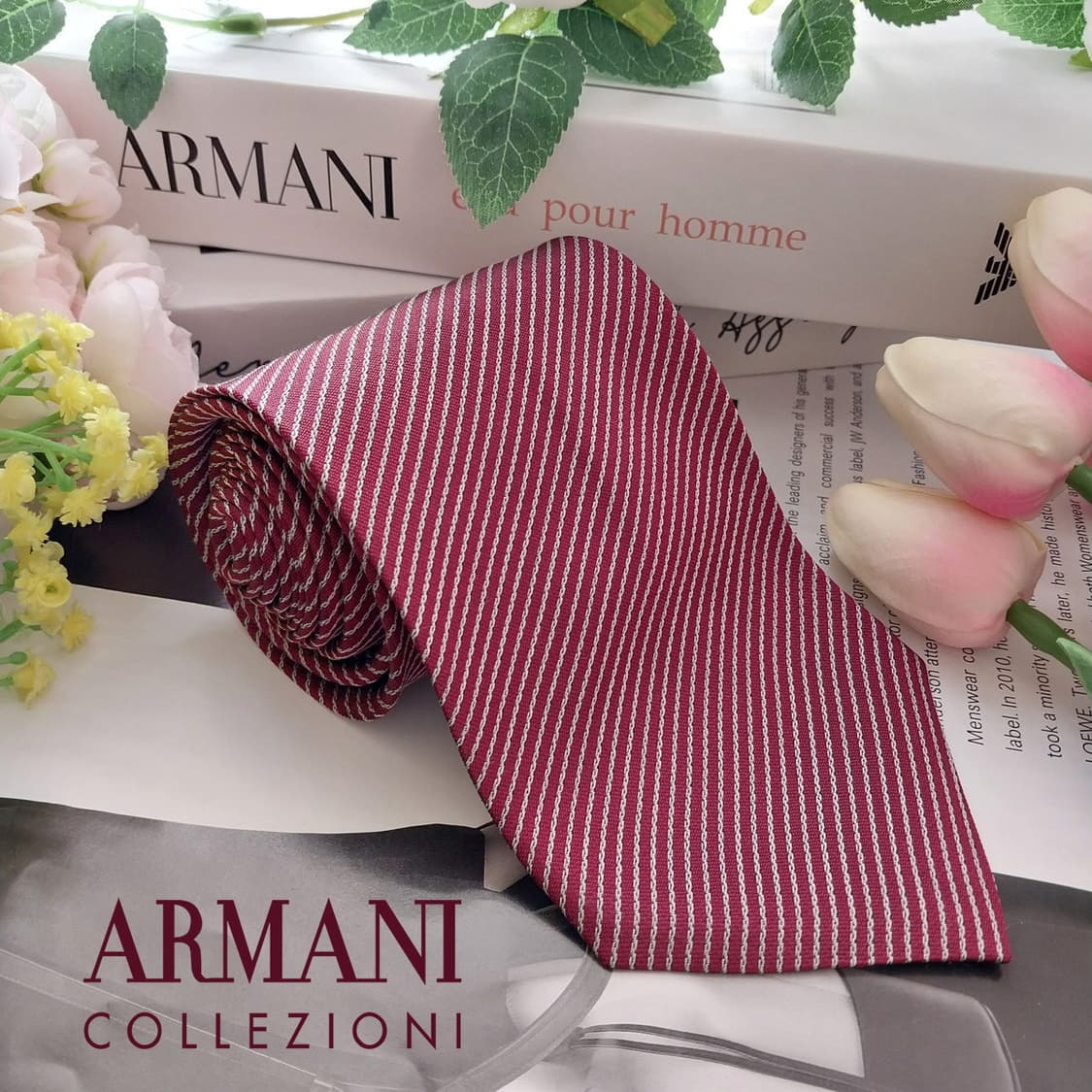 아르마니 꼴레지오니 실크 와인 레드 넥타이 9.5cm A+등급 K1322 상품이미지1