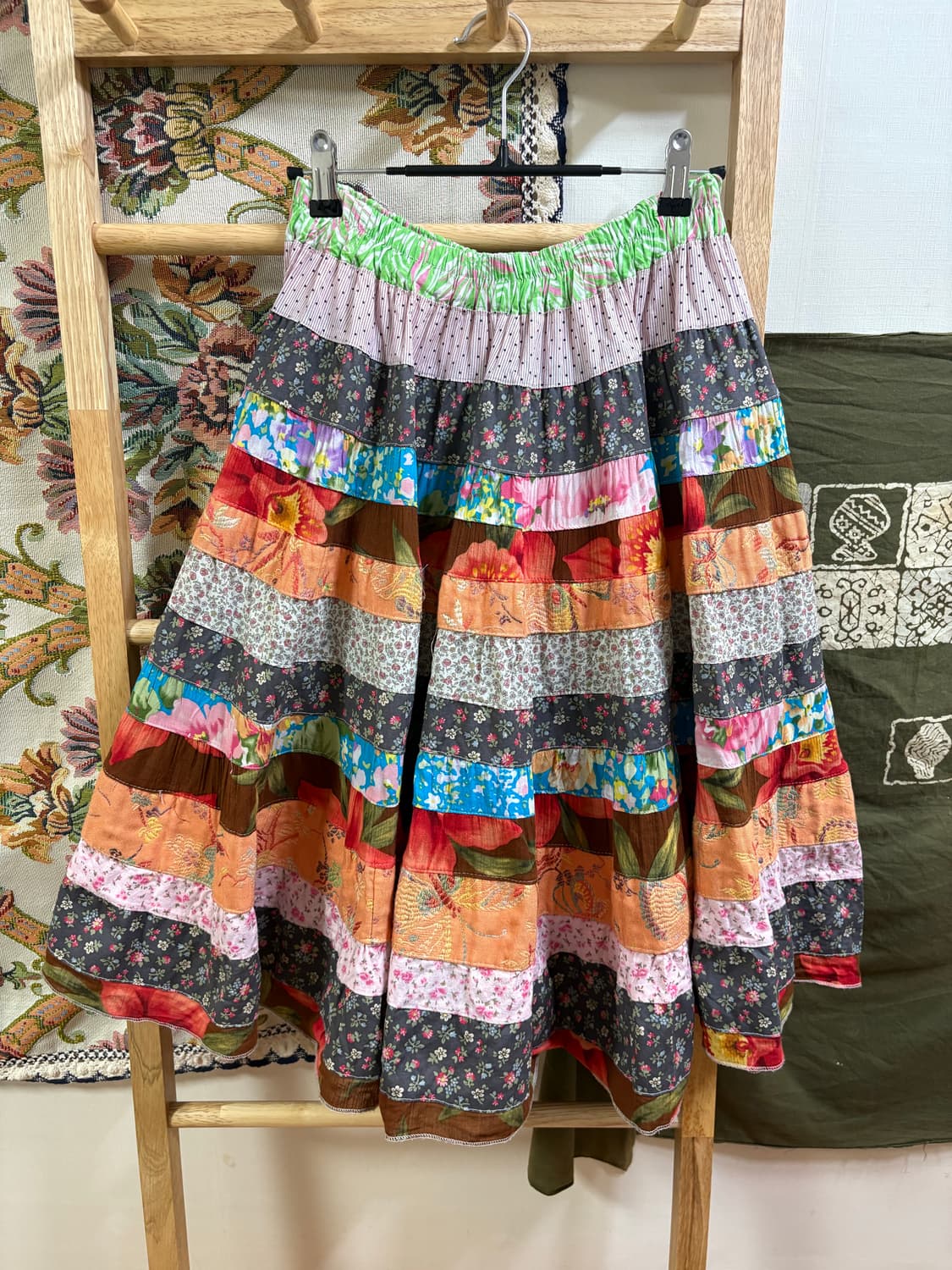 히피 모리 패턴 디테일 미디 스커트 상품이미지1