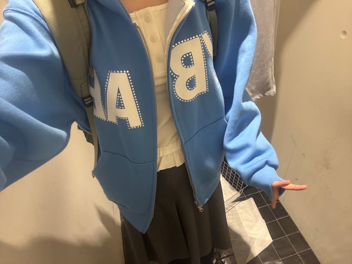 톰스벌스데이  베이비 로고 큐빅 후드집업 스카이 상품이미지1