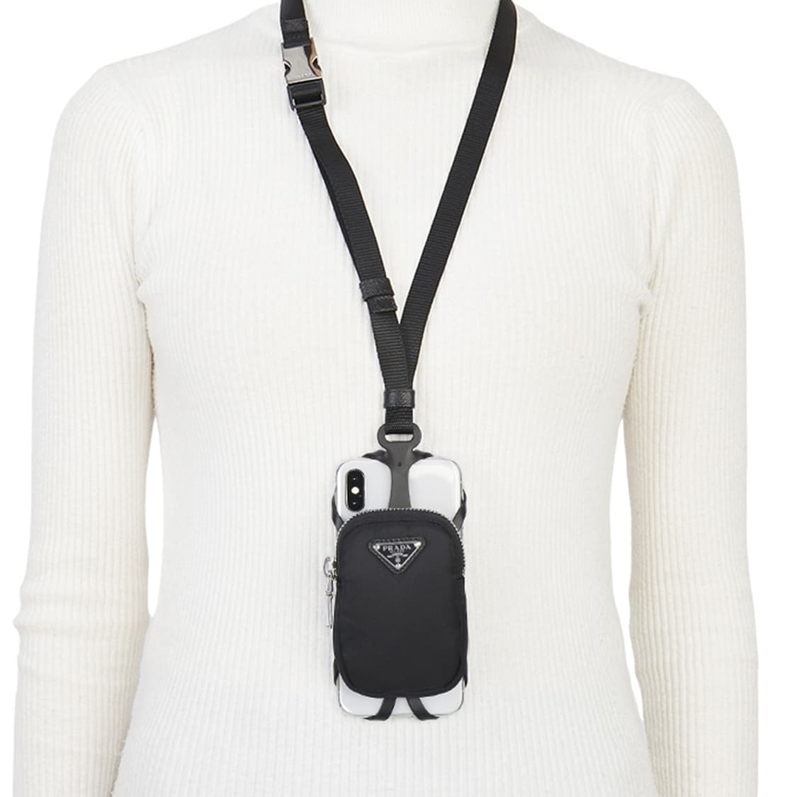 새상품 프라다 리나일론 폰홀더 케이스 스트랩 지갑 파우치 화이트 상품이미지4