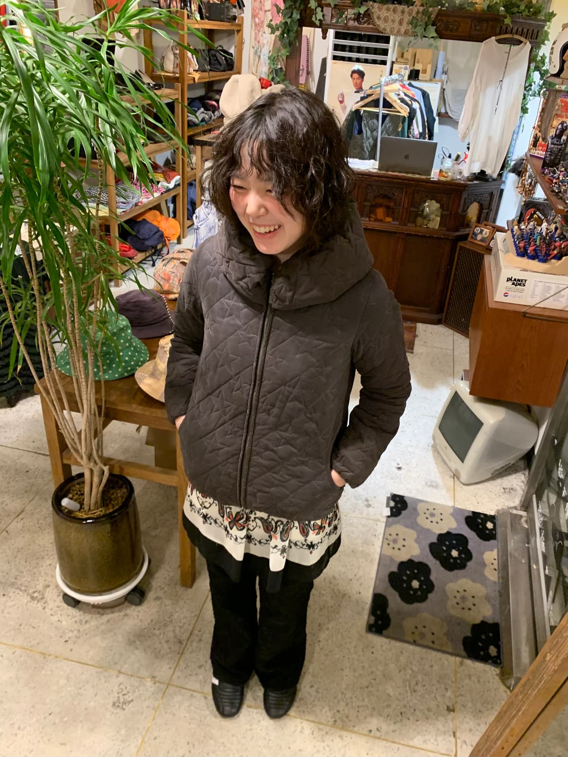 엑스걸 스타퀼팅 하이숄카라 투웨이 차콜 다운자켓 상품이미지1