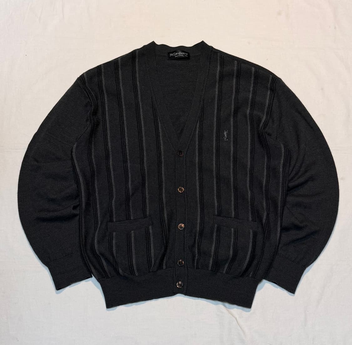 90s YSL 입생로랑 아카이브 스트라이프 울 가디건 차콜 상품이미지1