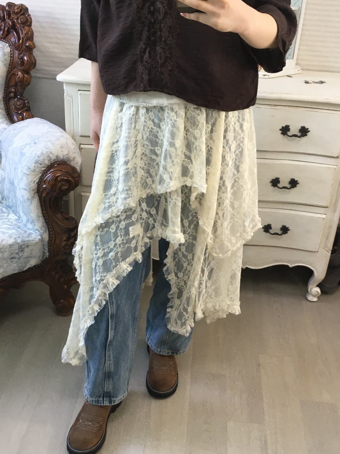 jpn vintage ivory lace layered skirt 상품이미지4