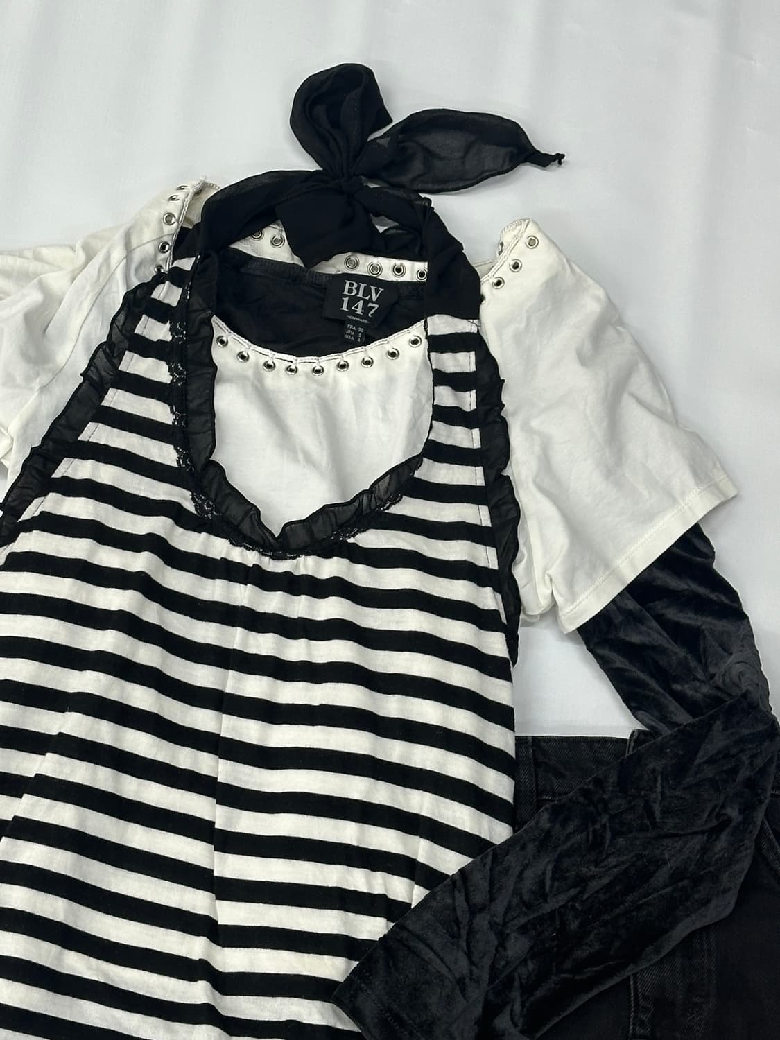 🖤나나깔 데빌 코디세트 🖤 지뢰계 마계 레이어드 블랙 홀터넥 벨벳 상품이미지2