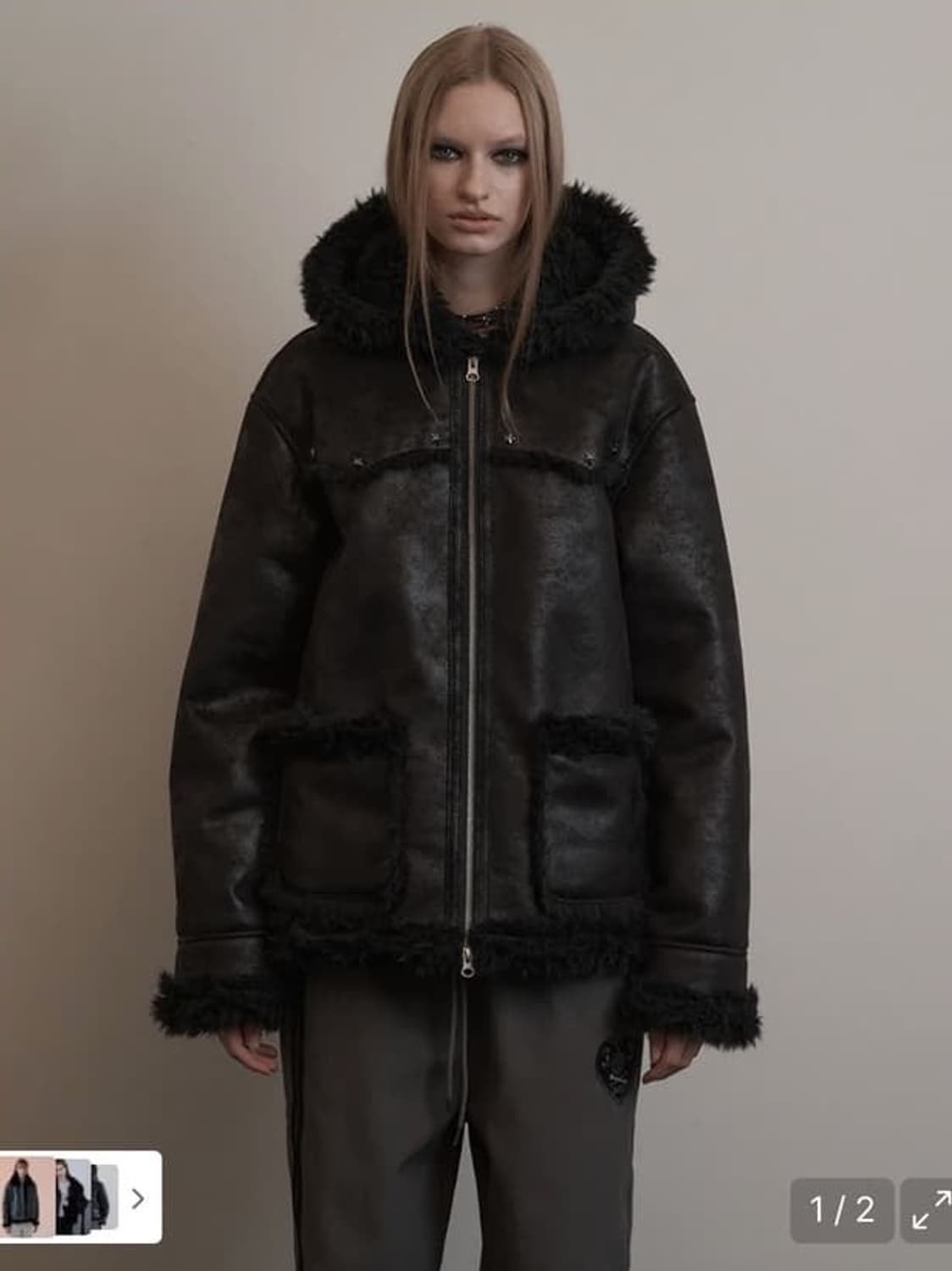 셋업이엑스이 후드 무스탕 자켓 블랙 상품이미지4