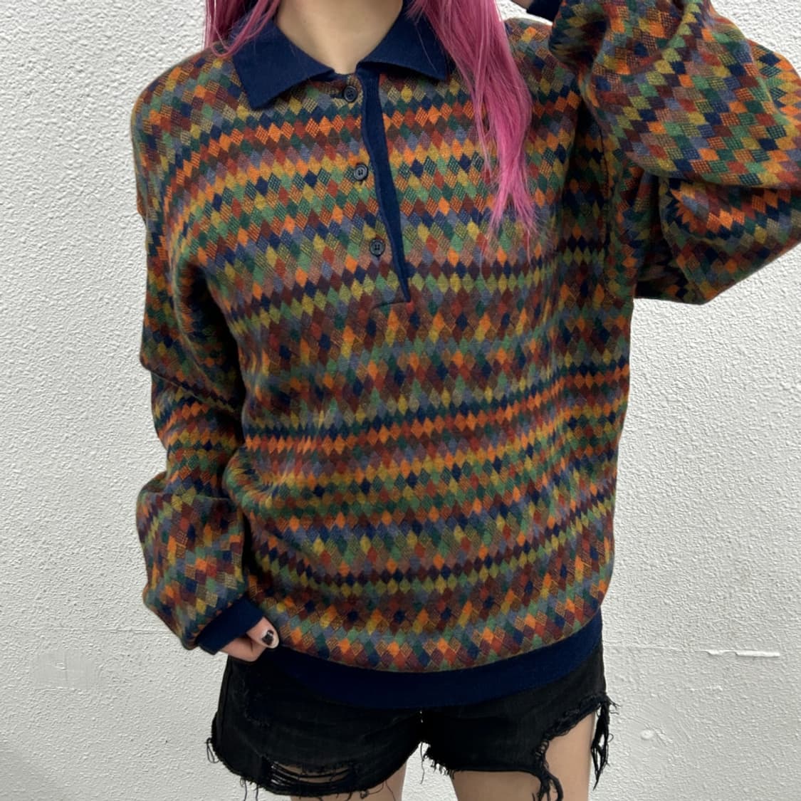 입생로랑 블루 카라 아가일 니트 105 상품이미지1