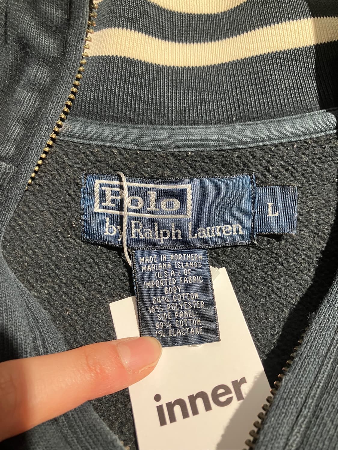 Polo Ralph Lauren 차콜 소매 라인 반집업 스웨트셔츠 L 상품이미지5