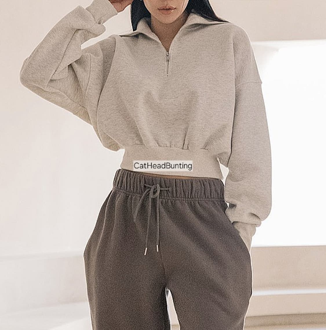 무신사 하프 집업 스웻 셔츠 맨투맨_오트밀 상품이미지5