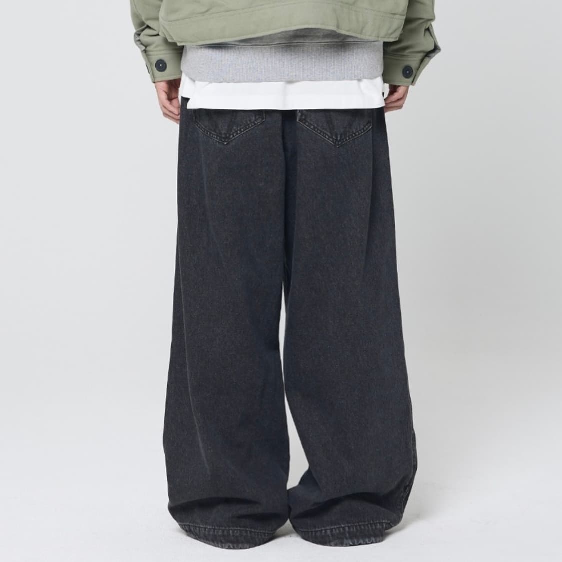 본바트 V 스티치 와이드 진 (블랙) 상품이미지3