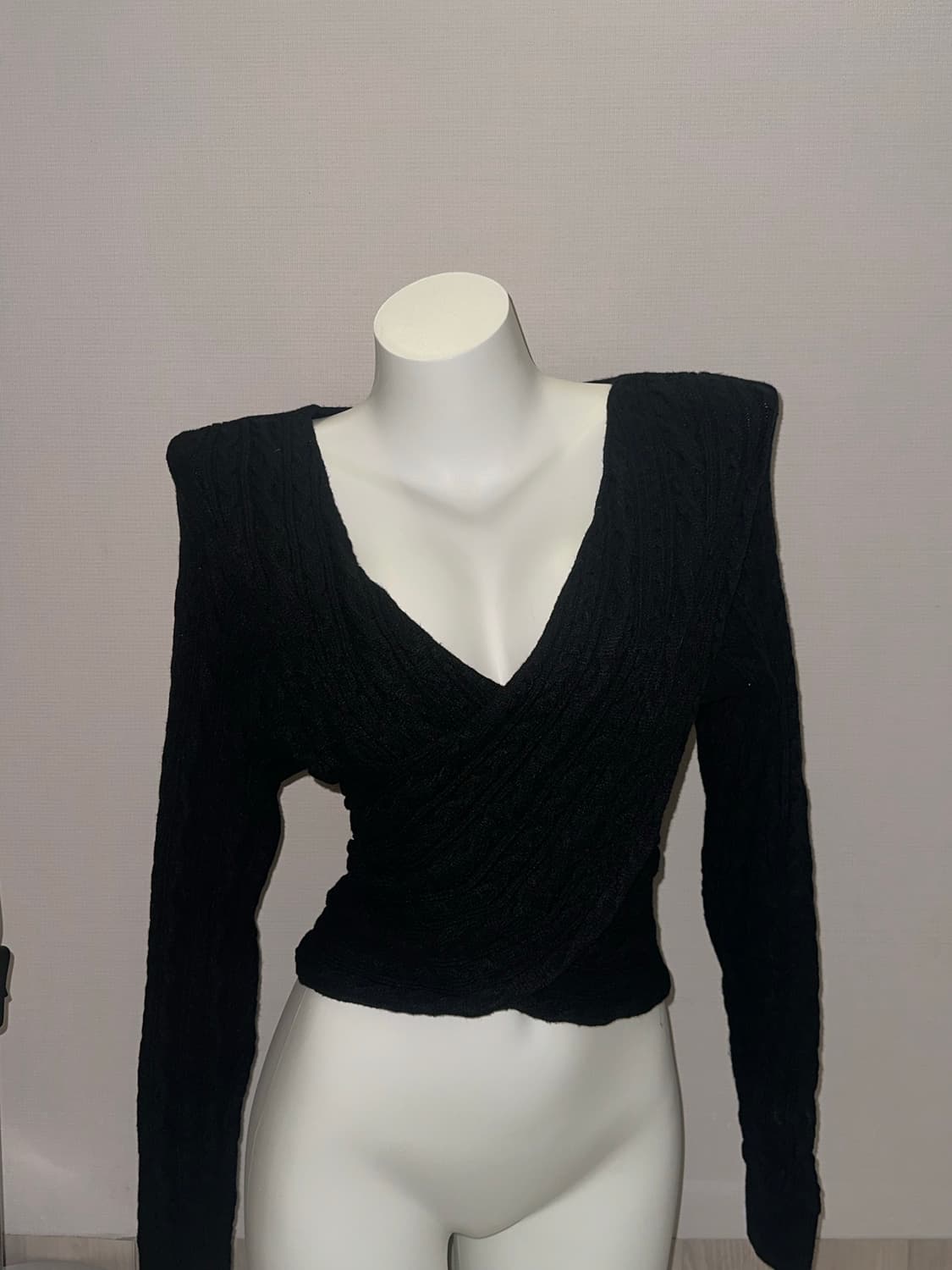 빈티지 블랙 랩 크롭 니트 상품이미지3